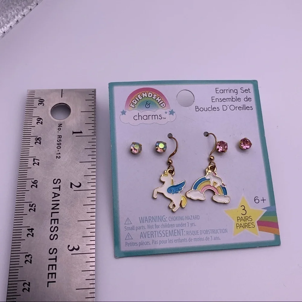 Girls Pink Unicorn Earrings, Necklace and Bracelet Set